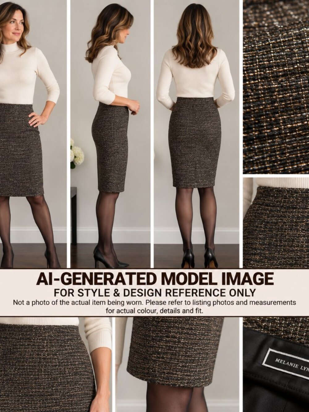 Melanie Lyne Metallic Brown and Gold Knit Pencil Skirt NWT
